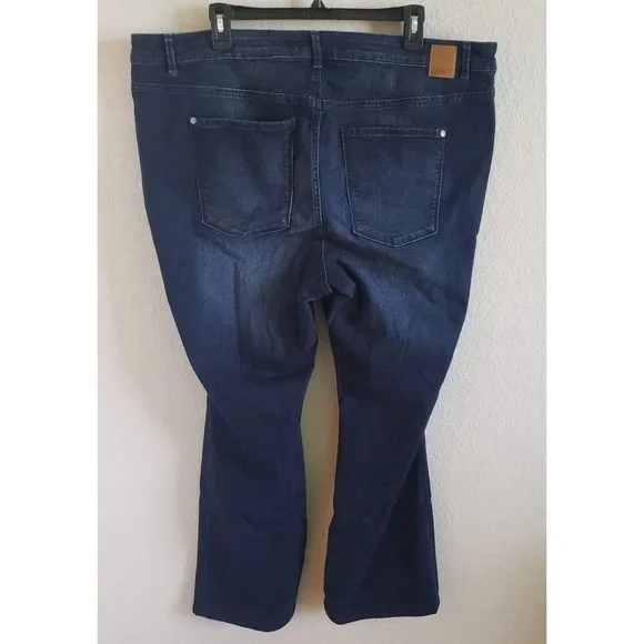 ELOQUII Woman's Size 22 Boot Cut Dark Wash Whiskering High Rise - Picture 2 of 8